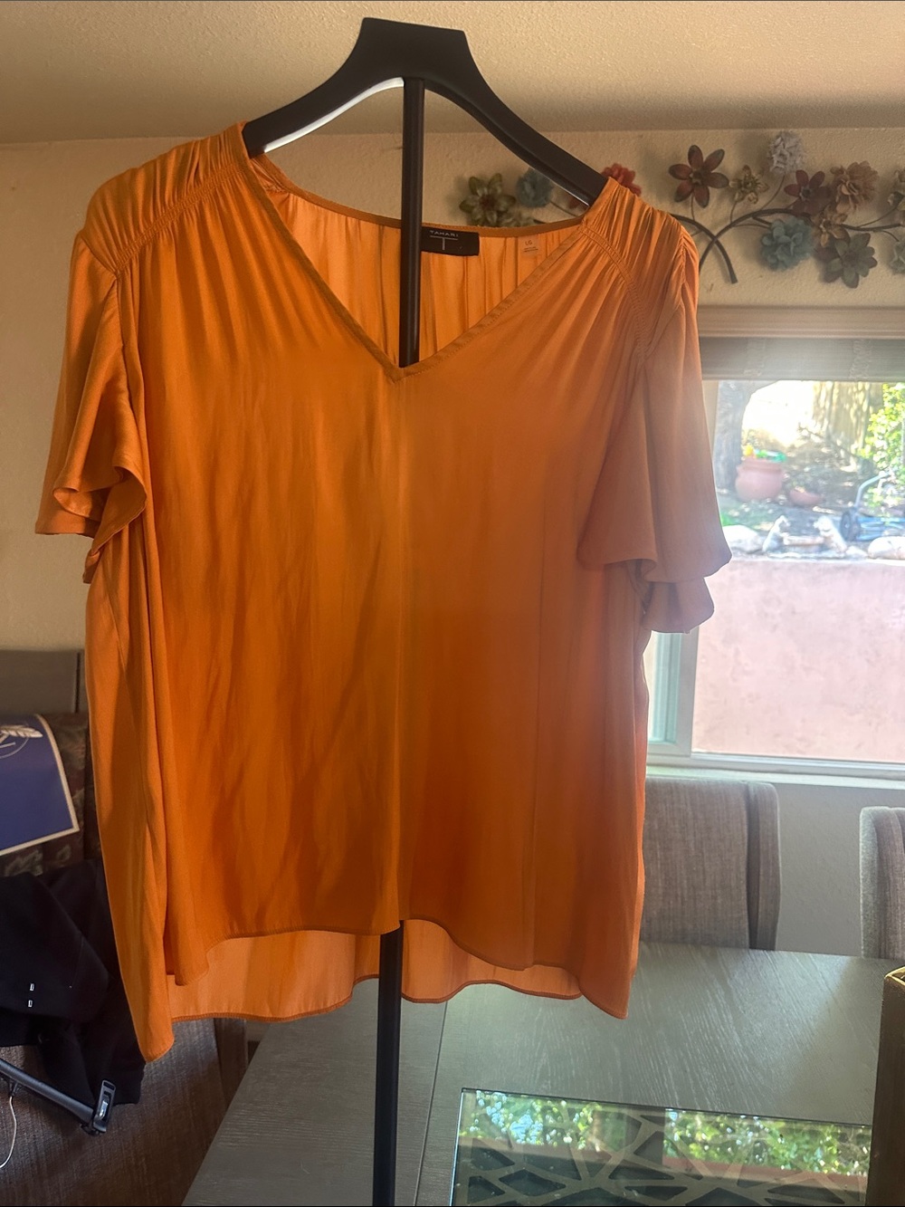Tahari Flowy V-Neck Flutter Sleeve Blouse - Orange